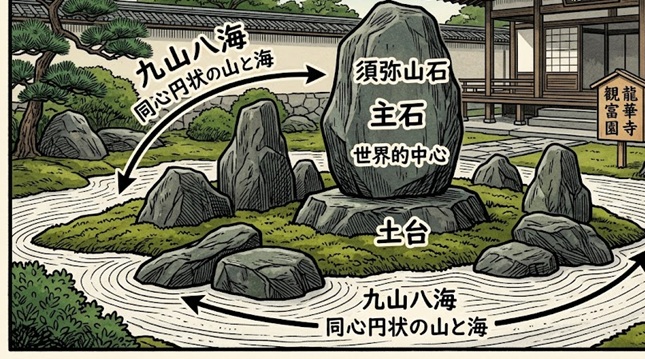 龍華寺 観富園 須弥山石組の構造解説イラスト
